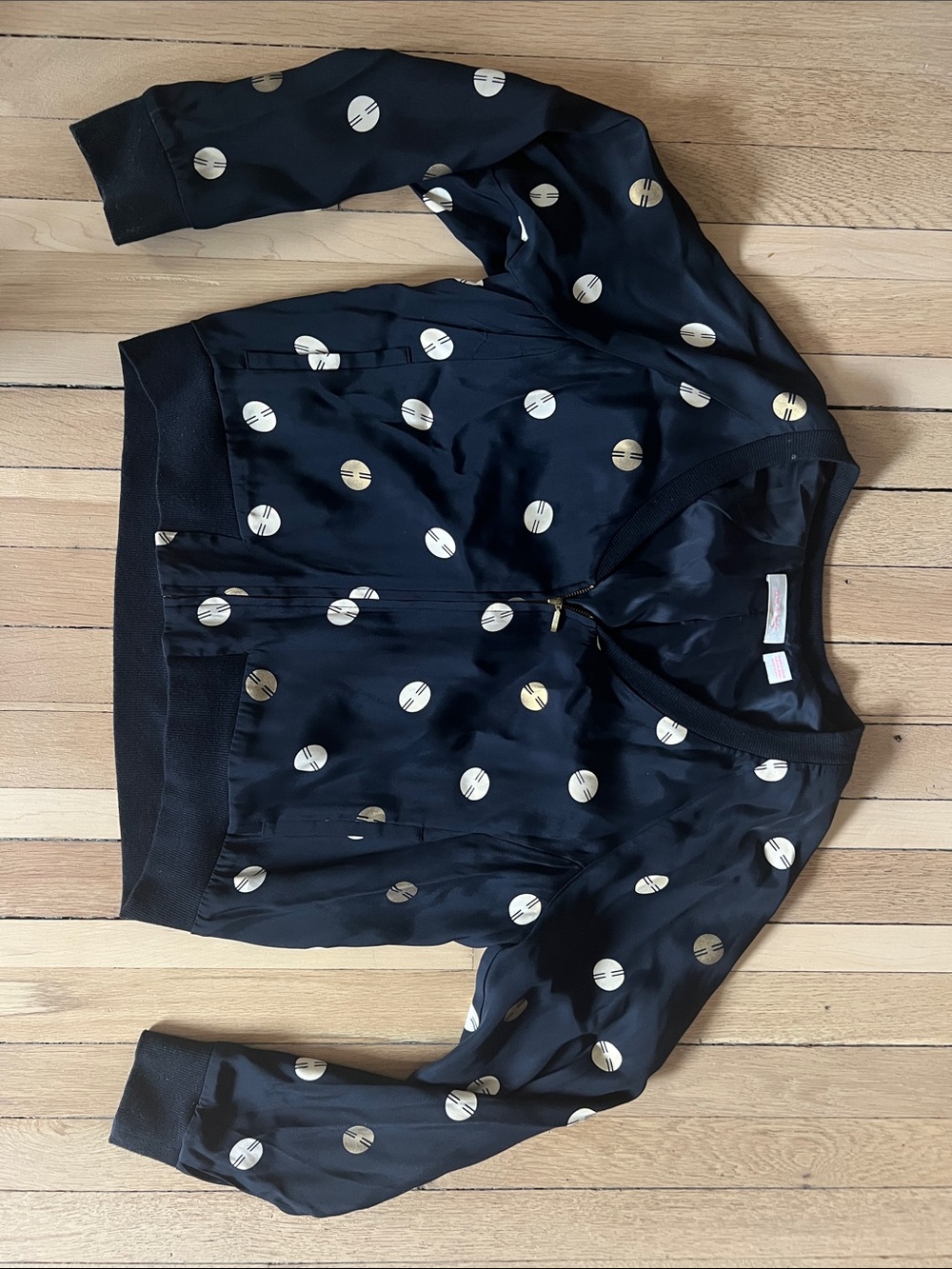sass & bide Black Bomber Jacket with Gold Polka Dots